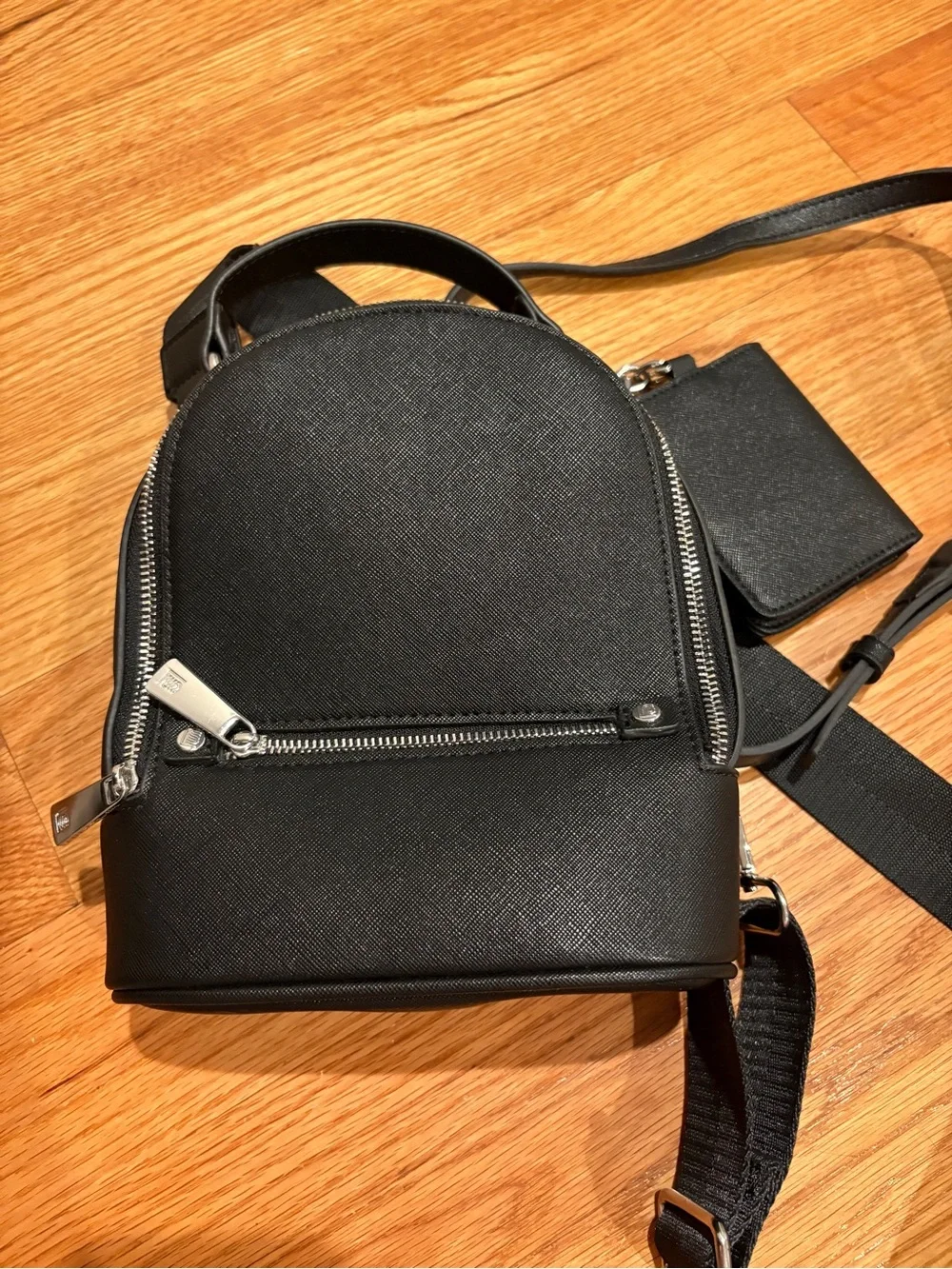 Black Mini Crossbody Backpack with Card Holder